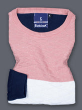 Peach Tri Color Pure Cotton Knitted T-Shirt